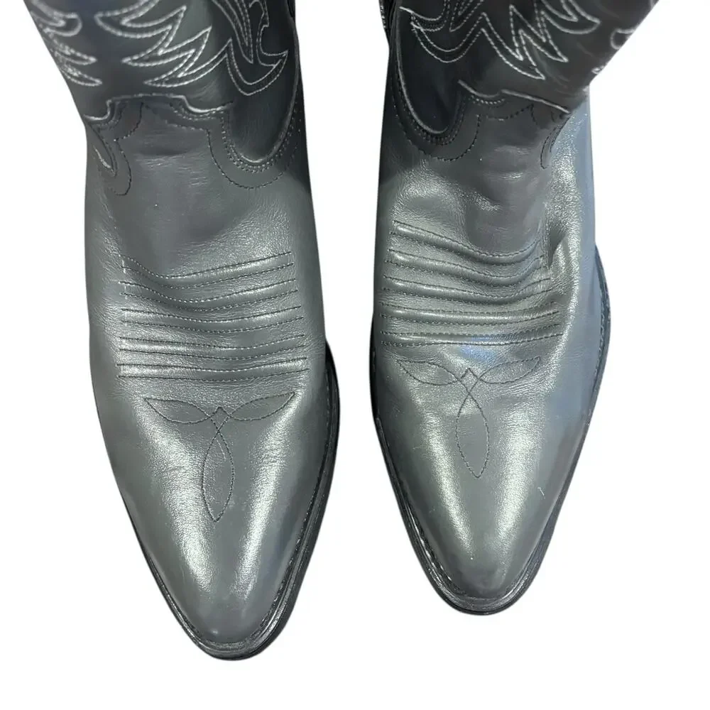 Vintage Lehigh Steel Toe Gray Leather Cowboy Boots Vibram Sole Men's 8.5D